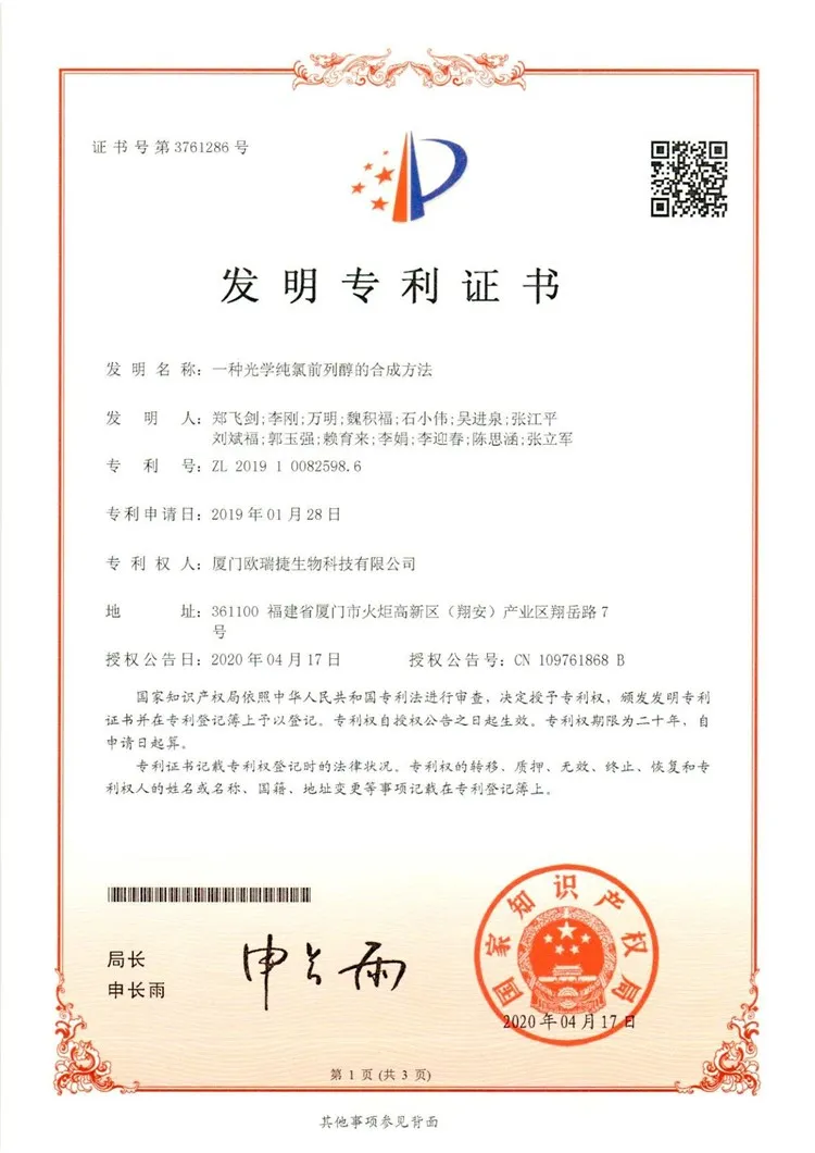 Patent Certificate for Invention - 1